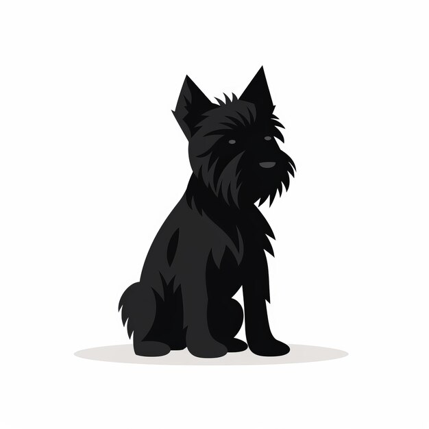 Photo cute black dog in muralistic style on white background