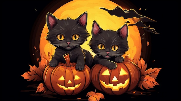 Cute Black Kittens on Jacko Lanterns