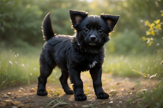 Cute black Mini Fincher Dog cropted tailsGenerate AI