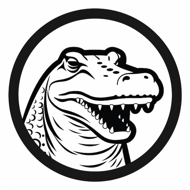 Photo cute black and white alligator logo in moebius style