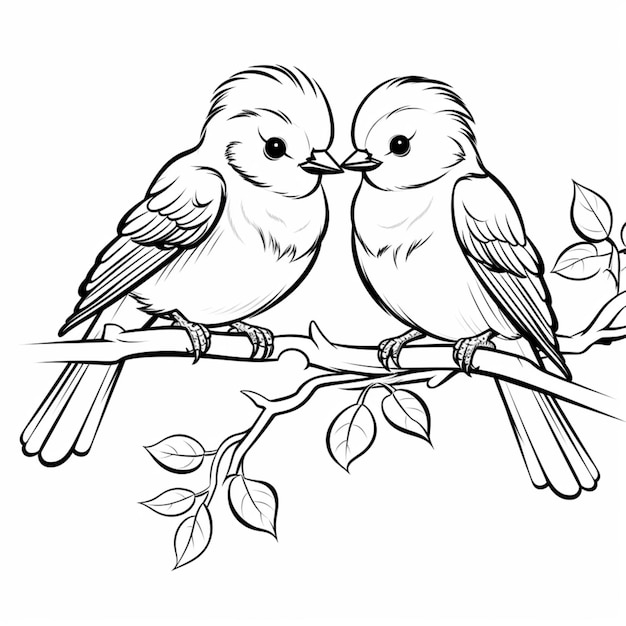 Cute black and white birds toddlers drawing coloring page AI Generated art