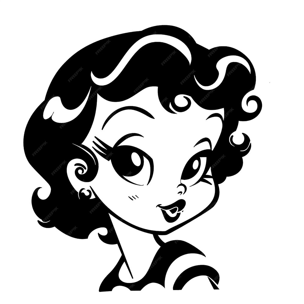 Cute Black and White Line Art of Betty Boop Premium AIgenerated image