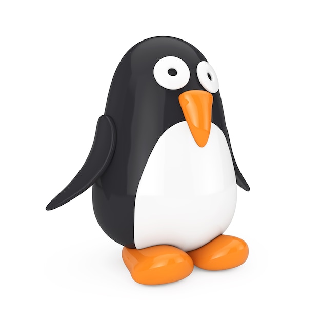 Cute Black and White Toy Cartoon Penguin on a white background. 3d Rendering