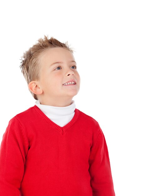 Cute blond kid with red jersey