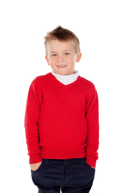 Cute blond kid with red jersey