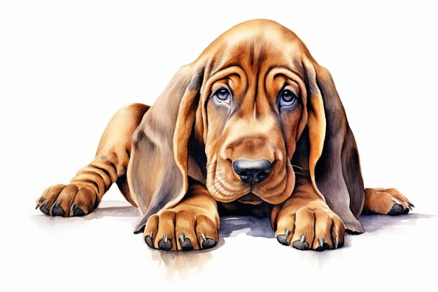 Photo a cute bloodhound puppy on white background digital watercolour