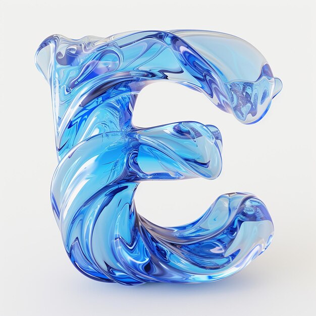 Cute blue alphabet E as fluid shape on white background