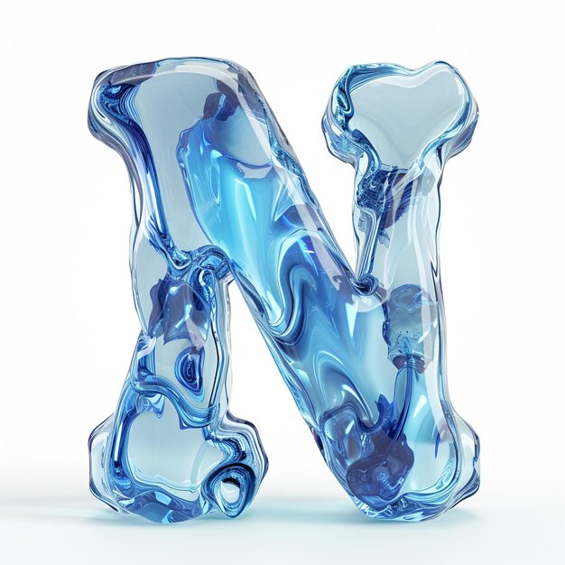 Photo cute blue alphabet n as fluid shape on white background