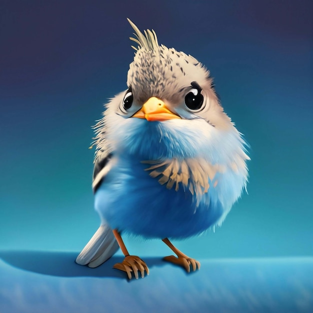 A cute blue bird head standing in front of a blue background Generative AI