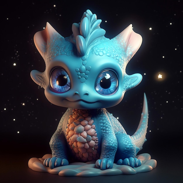 A cute blue dragon on dark studio Generative ai illustration