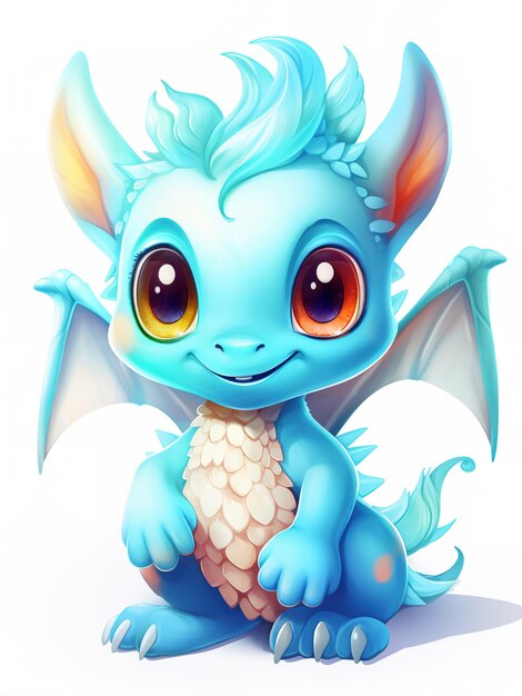 A cute blue dragon is isolated on a white background Cartoon illustration AI Generative