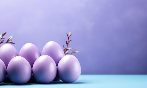 Cute blue easter eggs on purple background