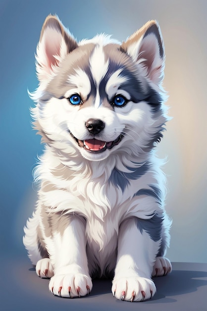 Cute blue eyed puppy Siberian husky smiling