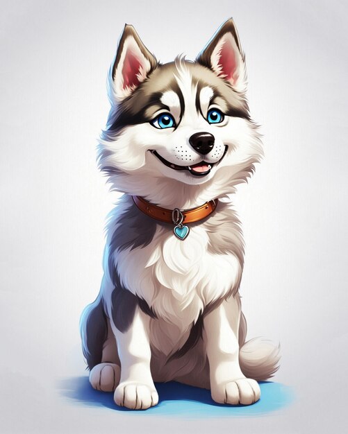 Cute blue eyed puppy Siberian husky smiling