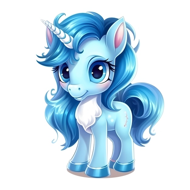 Cute blue fantasy pony unicorn