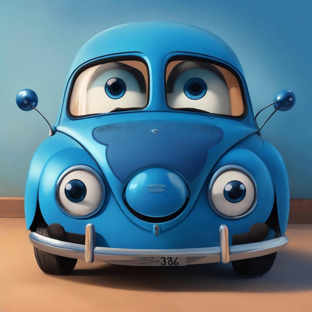 Photo cute blue fusca with eyes cartoon pixar ar