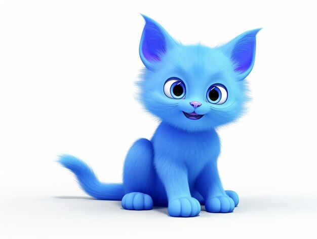 Cute blue kitten white background 3d rendering high quality