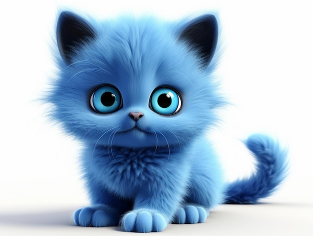 Cute blue kitten white background 3d rendering high quality