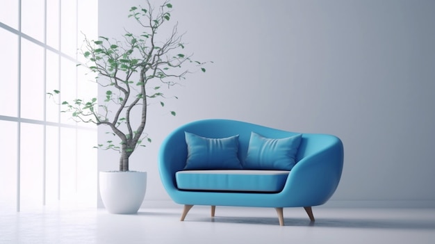 Cute blue loveseat sofa or snuggle chair generative ai