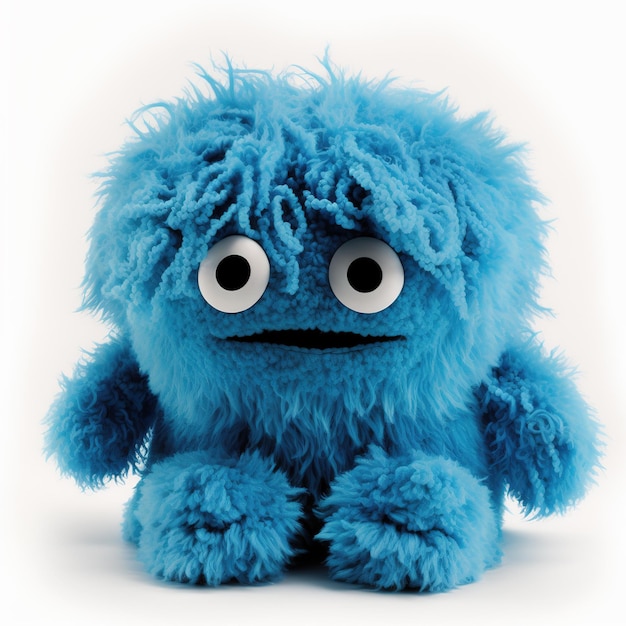 Cute blue monster on white background