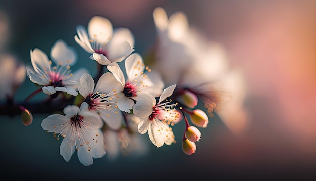 Cute blurred berry branch with many beautiful flowers Generative AI