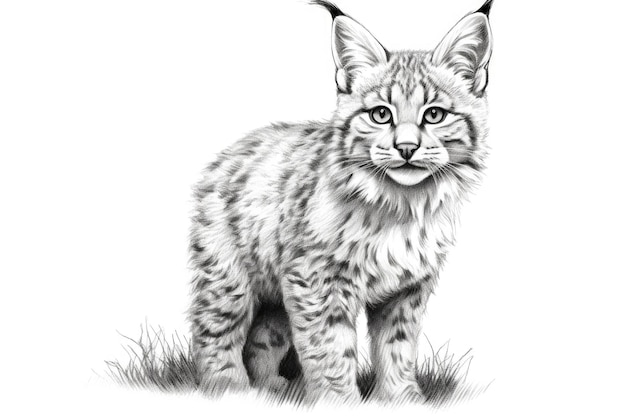 Cute Bobcat drawing on white background generative AI
