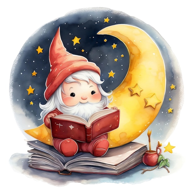 Cute Bookworm Gnome Illustration