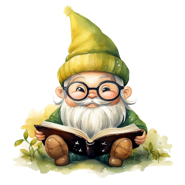 Cute Bookworm Gnome Illustration