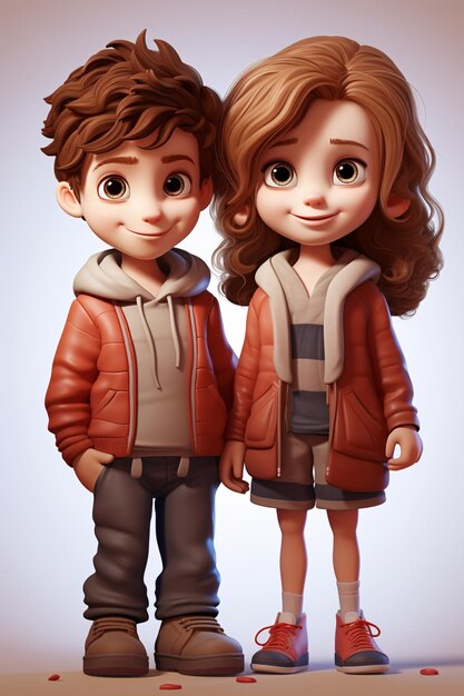 Photo a cute boy and beautiful girl couple 3d illustration