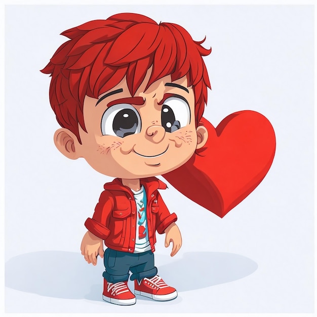 Photo cute boy cartoon boy love icon image cute comic style wild boy illustration 3d rendering c4d