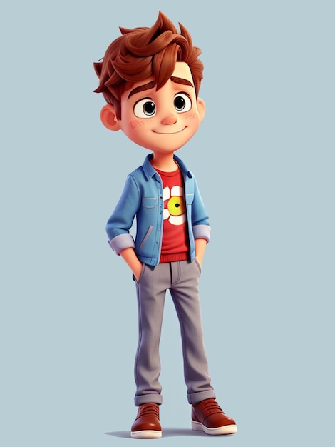 Cute boy cartoon character 3d