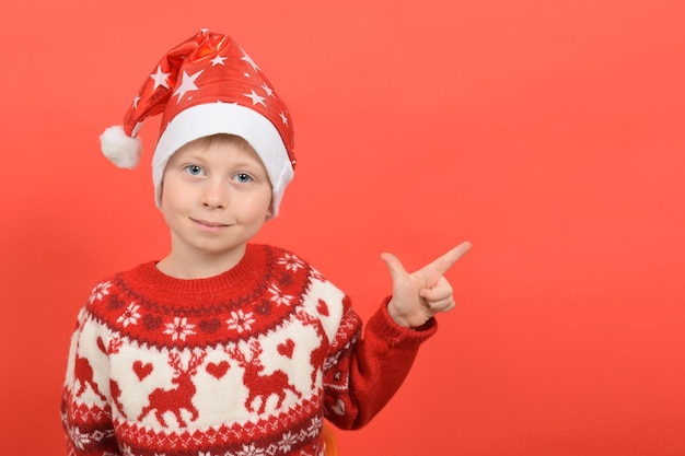 cute boy child pointing direction Christmas