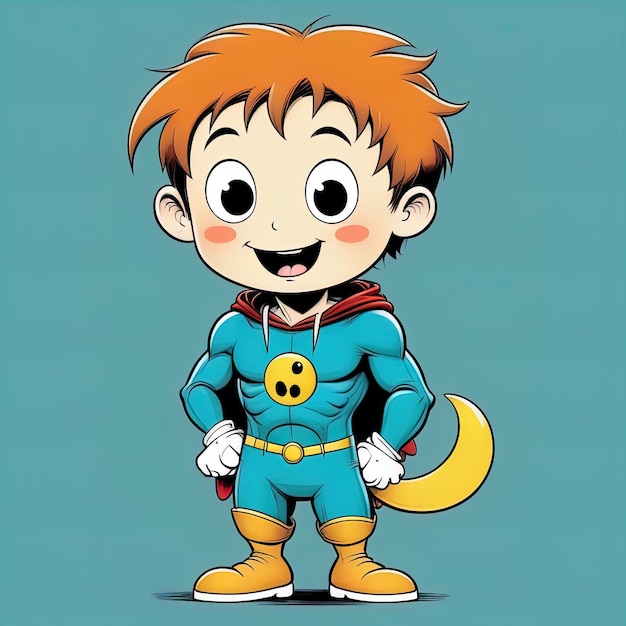 cute boy in costumecartoon boy in blue costume with a red bow