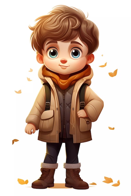 Photo cute boy dressed in autumn clothes happy cartoon character