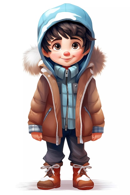 Cute boy dressed in winter clothes happy cartoon character