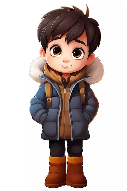 Cute boy dressed in winter clothes happy cartoon character