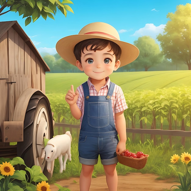 Photo a cute boy in the farm ai