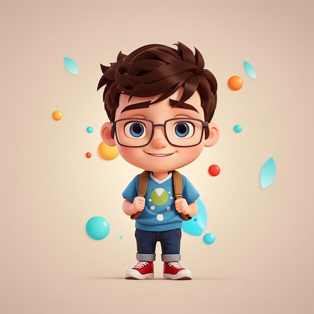 Cute boy full energy cartoon vector icon illustration people holiday icon concept isolated flat
