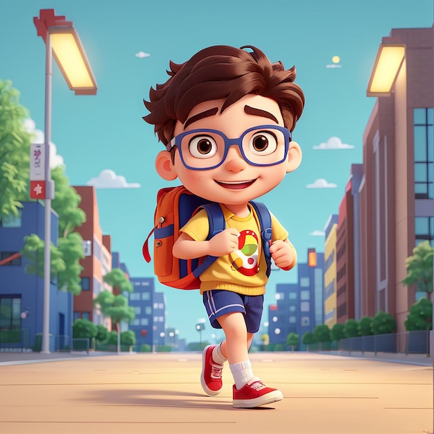 Cute Boy Going To School Cartoon Vector Icon Illustration People Education Icon Concept Isolated Premium Vector Flat Cartoon Style