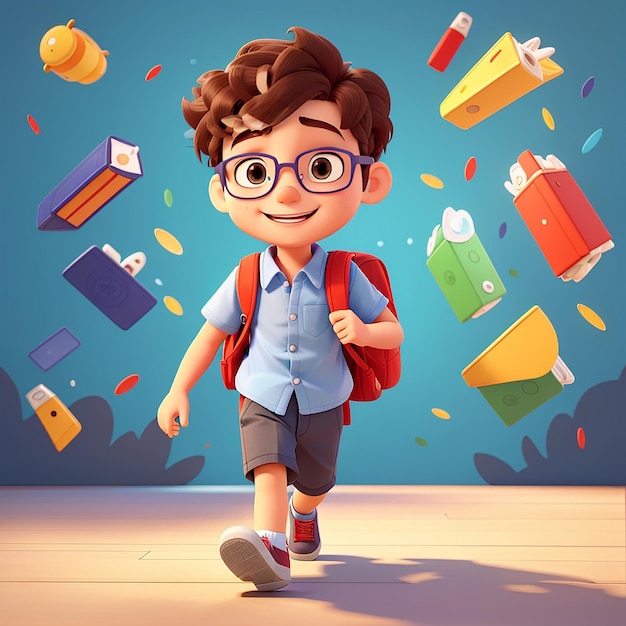 Cute Boy Going To School Cartoon Vector Icon Illustration People Education Icon Concept Isolated Premium Vector Flat Cartoon Style