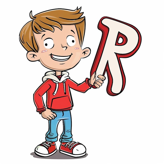 cute boy holding letter r sticker