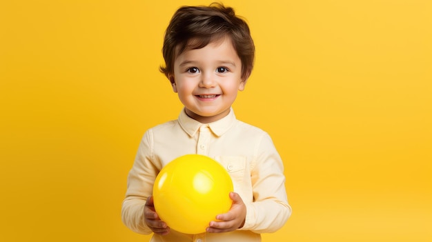 Cute boy playing with balloon isolated background