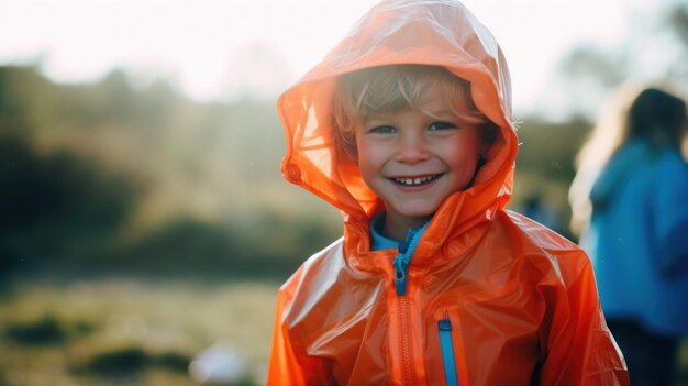 Cute boy in a raincoat