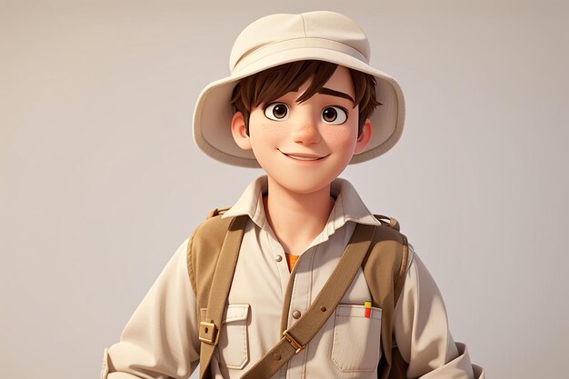 cute boy in safari outfit on white