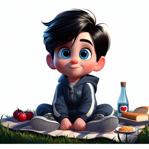 Cute boy sitting on a picnic blanket