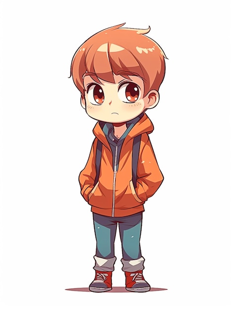 Photo cute boy stand cartoon on white background ai generated