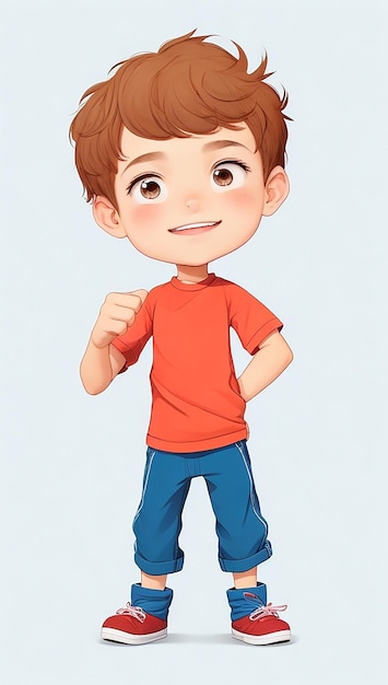 Cute boy in standing position showing thumb