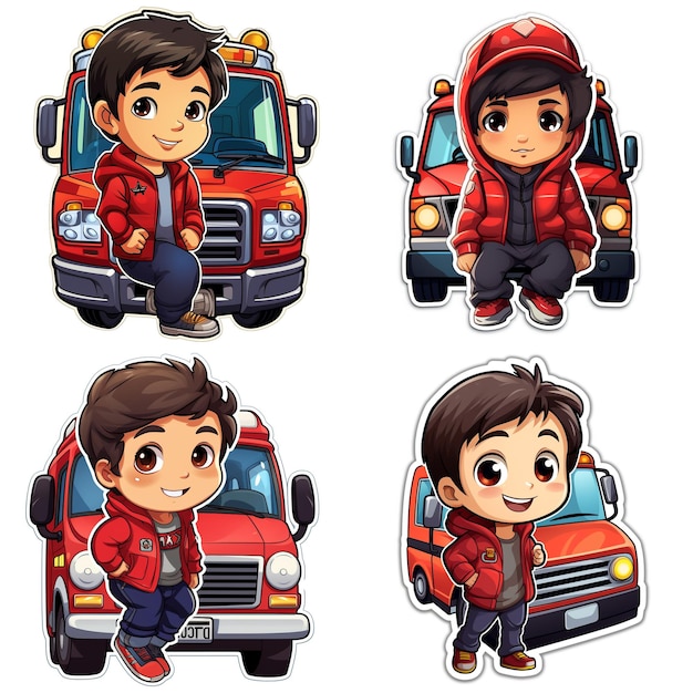 cute boy sticker with his vehicle