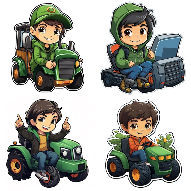 cute boy sticker with his vehicle