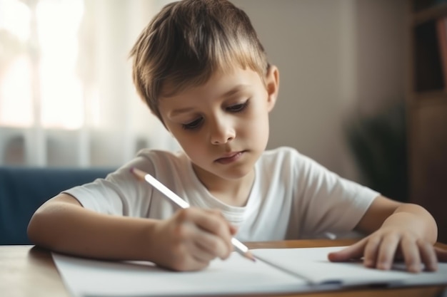 かわいい男の子の家庭での研究教育の概念